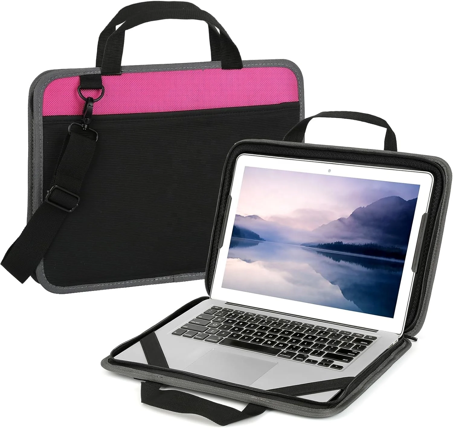 OEM Custom Print Hard EVA Laptop Sling Bag Computer Cover Cases Messenger Laptop Carry Business Bag with Handle Black for Women