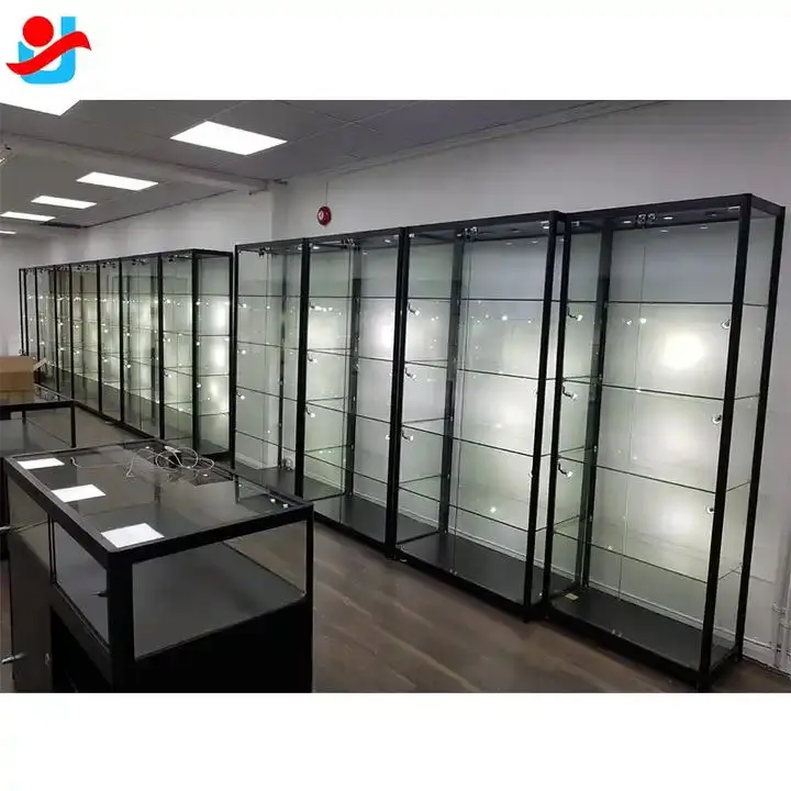 Jewelry Shop Display Glass Showcase Cabinet With Glass Door Light Glass Display Cabinet
