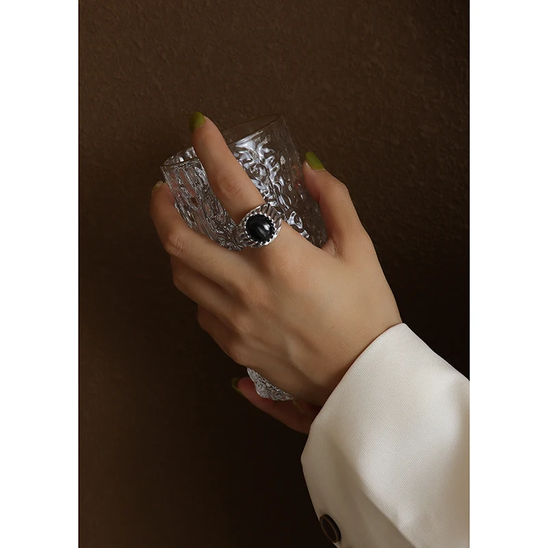 Women Vintage Opal Rings Heavy Industry Titanium Steel Plating 18K Gold Ring Finger Ring Jewelry