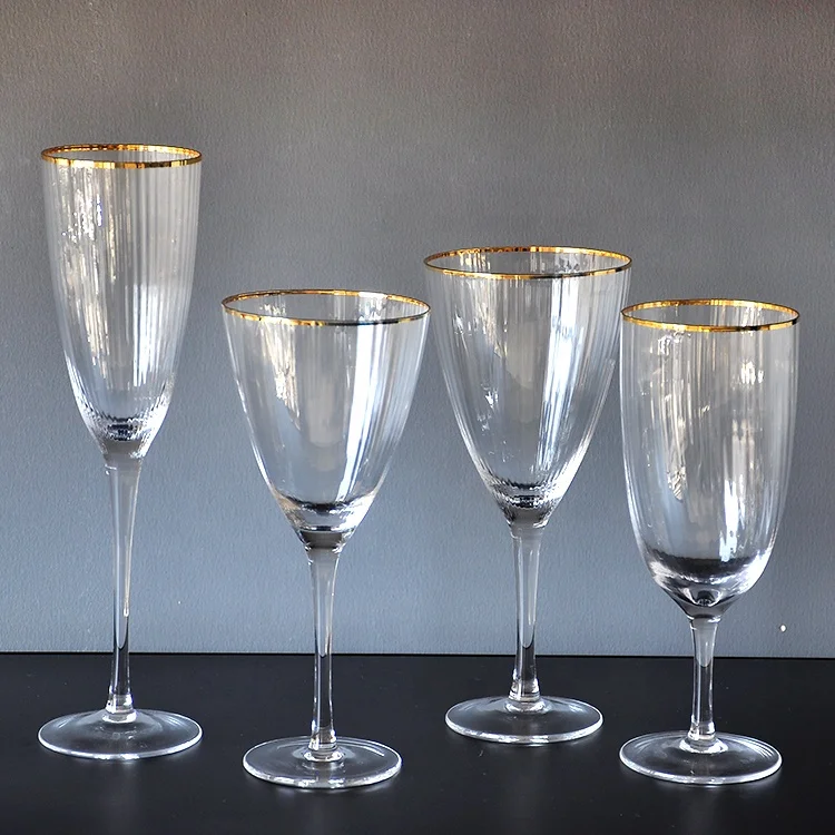 Wholesale wedding goblet crystal champagne red wine glass with gold rim