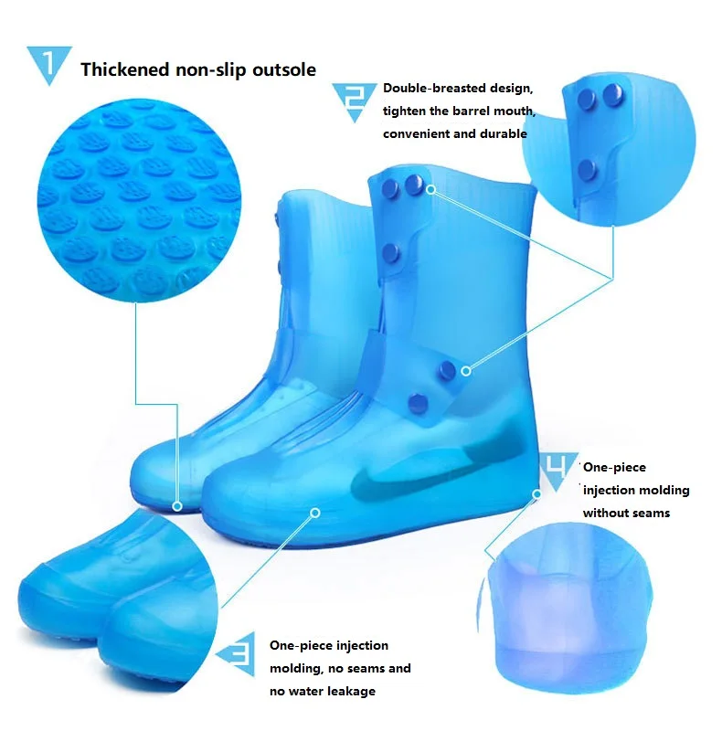 Amazon hot sale silicone shoe cover rain reusable waterproof protector rain boots for women men skidproof sport shoe covers