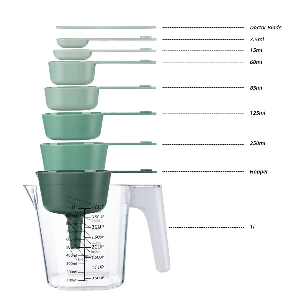 Factory Wholesale Kitchen Accessories BPA Free 9 Pieces Plastic Measuring Cup Set For Baking
