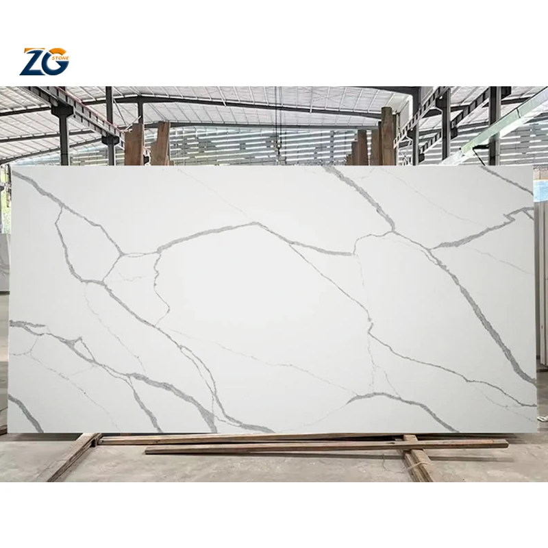 ZGSTONE OEM/ODM High Quality White Marble Look Engineered Artificial Quartz Stone Slab Countertop Polished Surface Table Top
