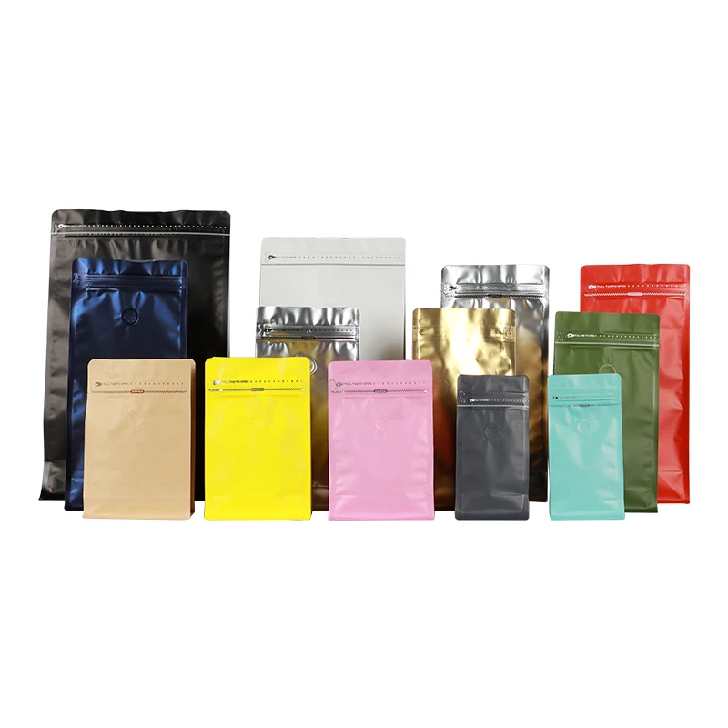 Biodegradable Black Coffee Bags With Valve And Zipper Custom Paper Packaging Flat Bottom Coffee Bean Bag 250gr 250g