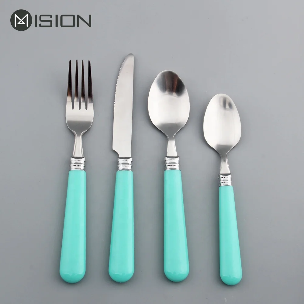 24 pcs stainless steel plastic handle cutlery set with cutlery holder