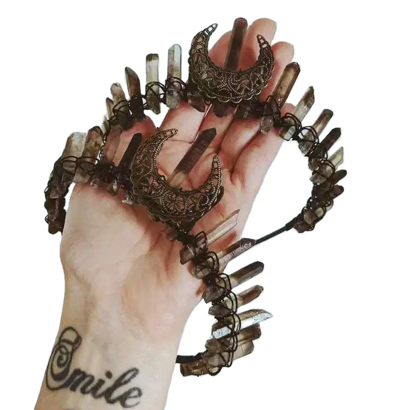 2024 Crystal Crown Festival Crystals Tiara Witch Boho Moon Moonchild Fairytale Festival Wedding Quartz Crown