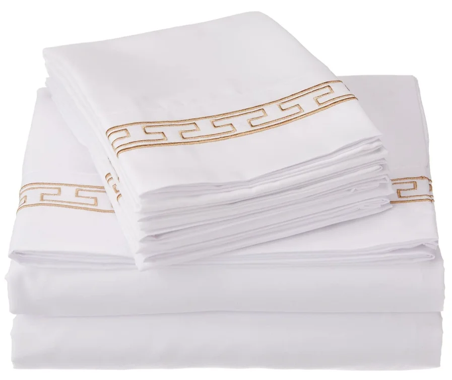 Custom Luxury Hotel Embroidery Solid  Super Soft 4PC Bed Sheets Set