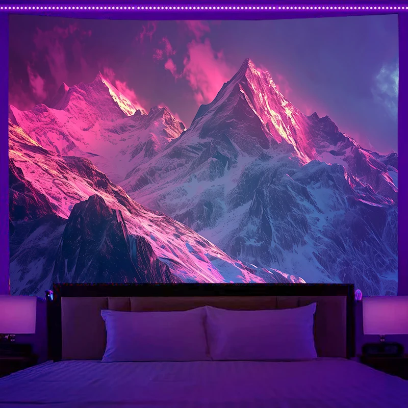 Fluorescent wall hanging fantasy starry sky landscape cat pattern tapestry home bedroom room hippie decorative background cloth