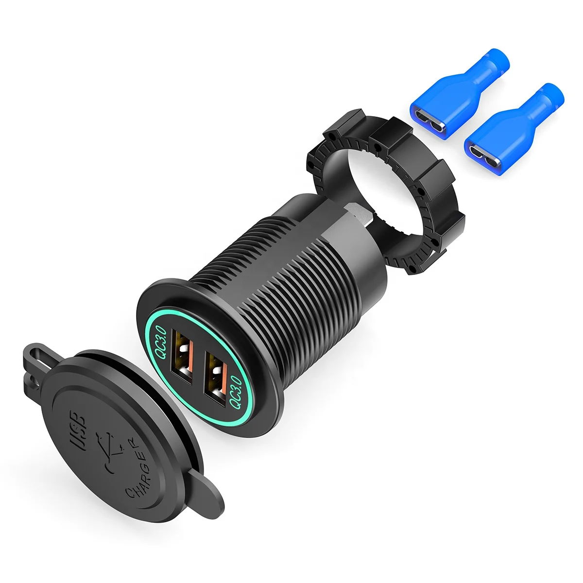 Fast Charger Dual Port QC3.0 USB Charging Socket for 12V 24V Car Bus Coach Marine Trailer ATV RV Motorcycle