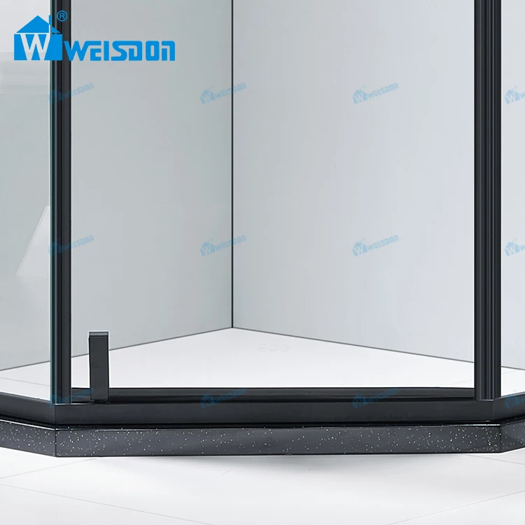 Weisdon Matte Black Tempered Glass Diamond Shower Room Framed Stainless Steel Pivot Shower Door