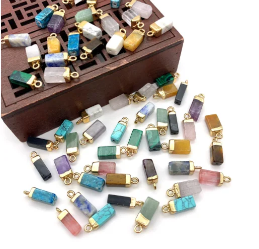 Natural Stone Square Rectangle Pendant Charms for Necklace Earring Jewelry Making Turquoise Rosequartz gemstone Accessories
