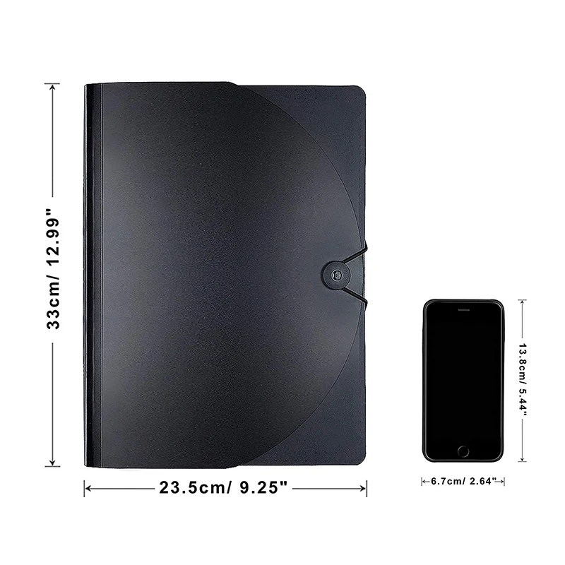 12 Pockets Expanding File Folder A4 Letter Size Portable Document Holder Black Filing Folder Desk Storage Accordion File Folder
