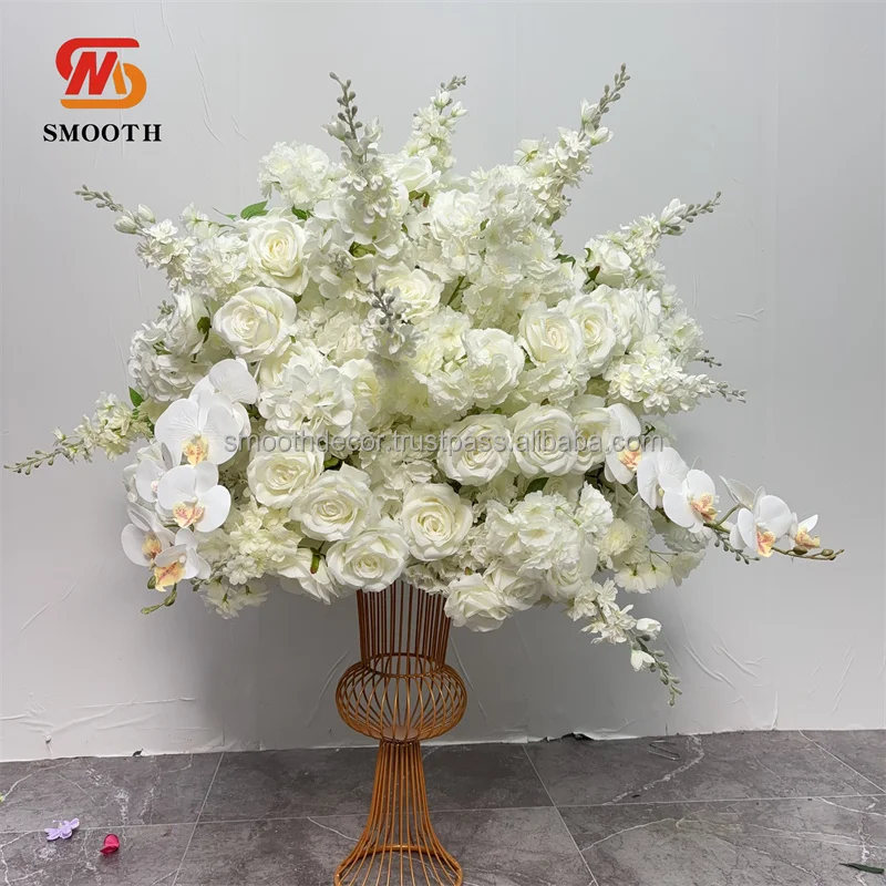 SMOOTH Best Seller Large Wedding Centerpieces Flower Arrangements 80cm Big Artificial Silk White Rose Flower Ball