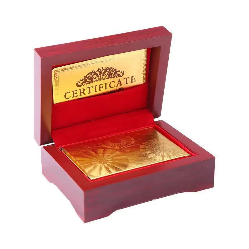 Custom 24k Gold Banknote $100 Dollar Bills Poker Playing Cards Box In Wooden Box