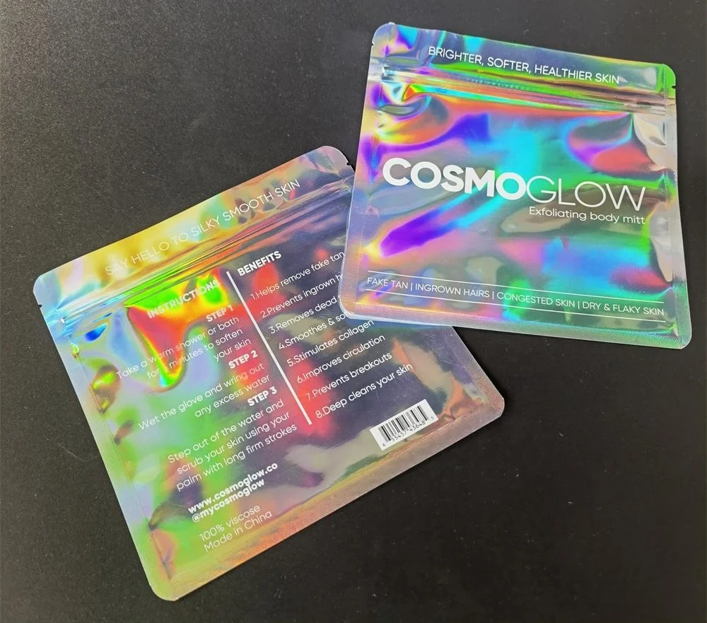 Luxury Cosmetic Mylar Holographic Ziplock Bags For Skin Care Packaging Bag customized