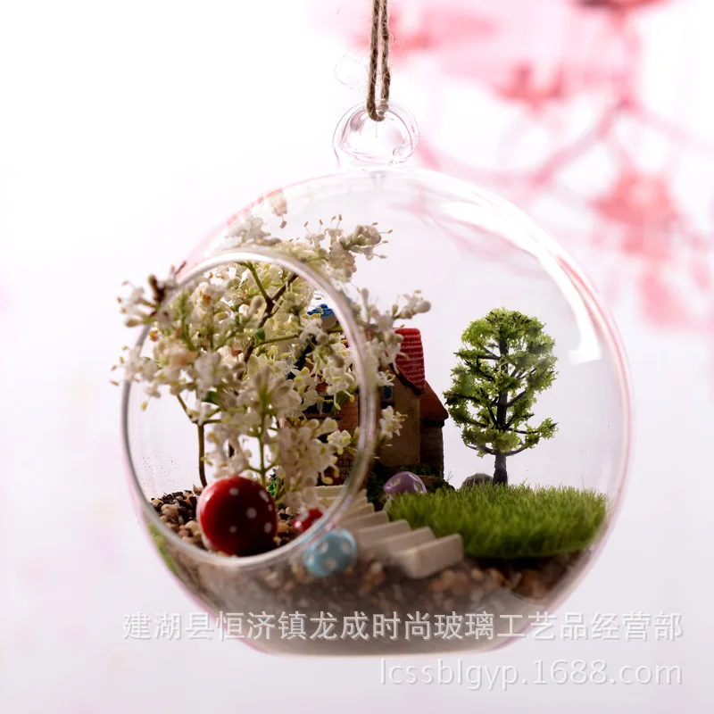 Microlandscape orb glass bottle Iron frame Transparent fleshy moss vase Lighting gardening accessories