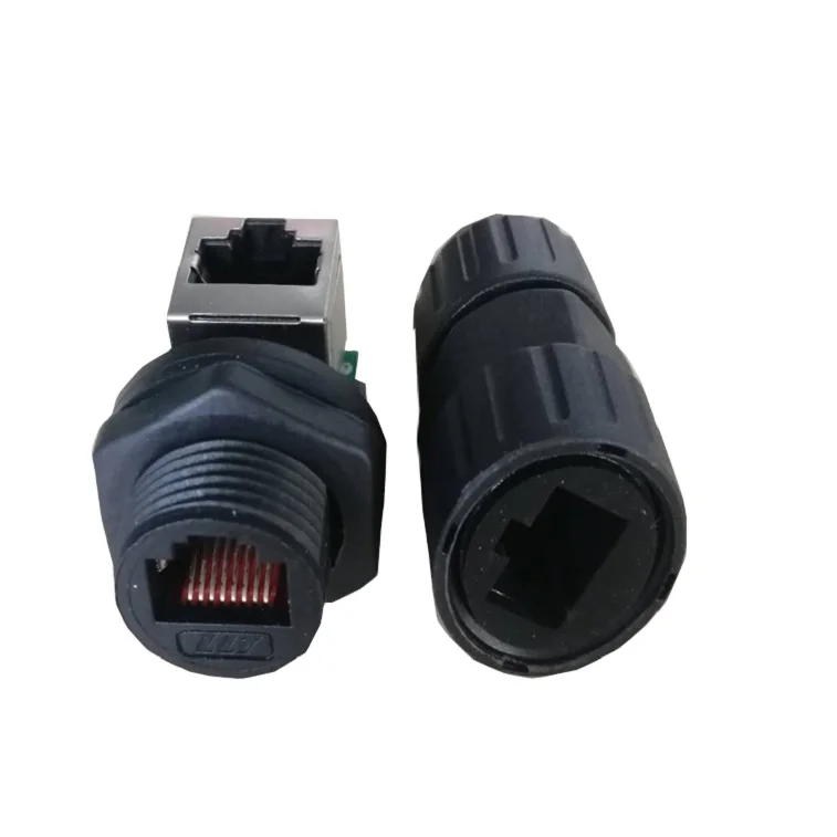 Front panel mount right angle RJ45 socket with cable waterproof connector