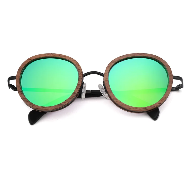 2022 Walnut Wood and Copper Round Sunglasses with Polarized Lens for Men Women Handmade Wooden Frame UV400