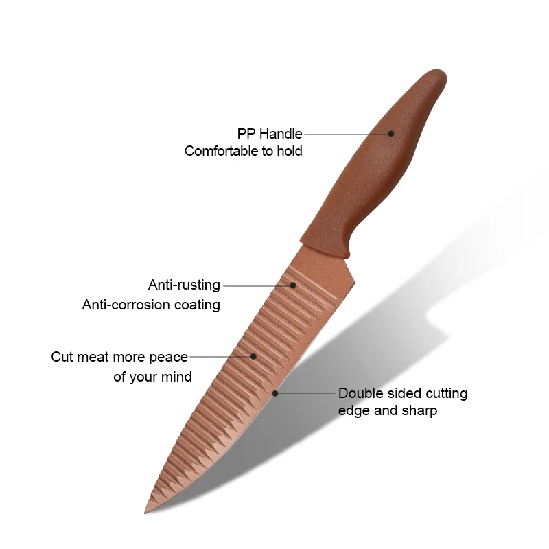 Color Non-stick double wave blades 5-PCS Stainless steel chef kitchen knife set