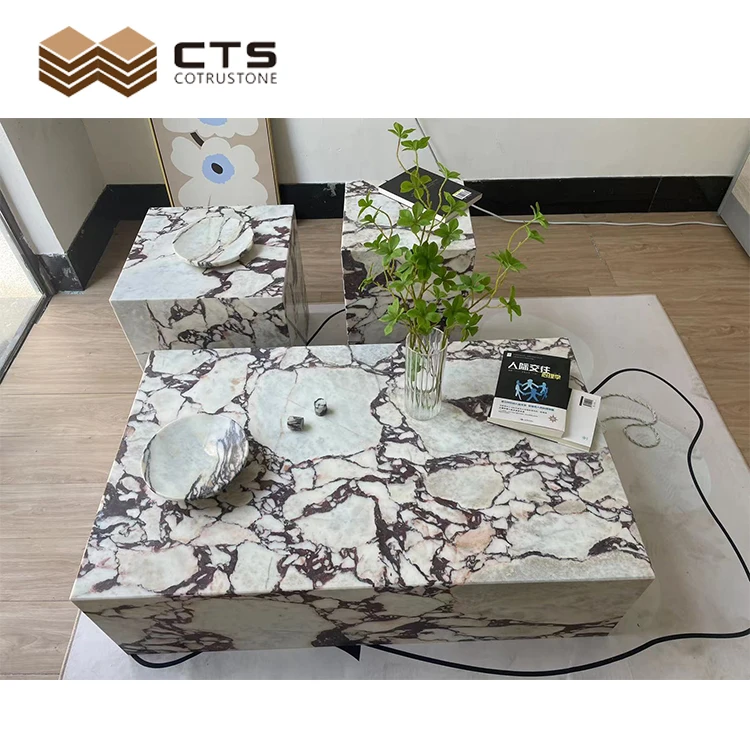 Wholesale Rectangle Calacatta Violet Color Veins Plinth Coffee Table Top Design Marble Plinth