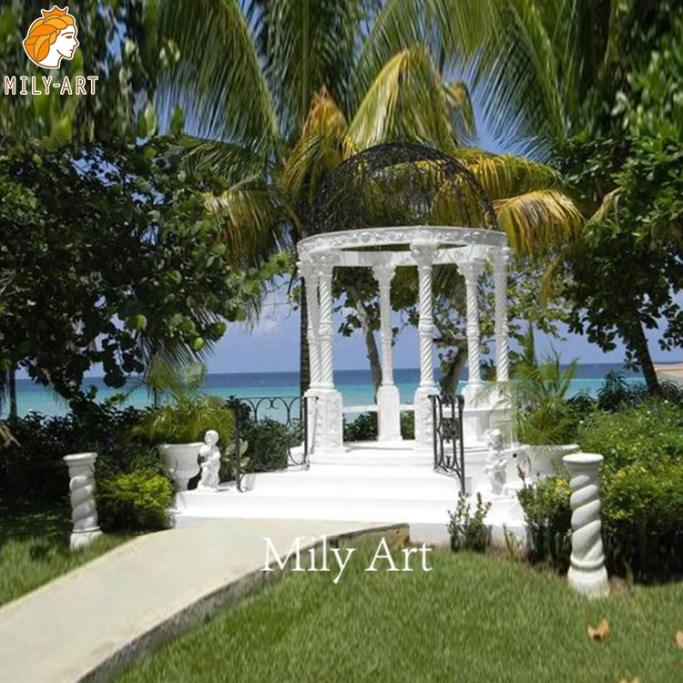 Hot Sale Outdoor Decoration Round Stone Pavilion Marble Gazebos with Pillars