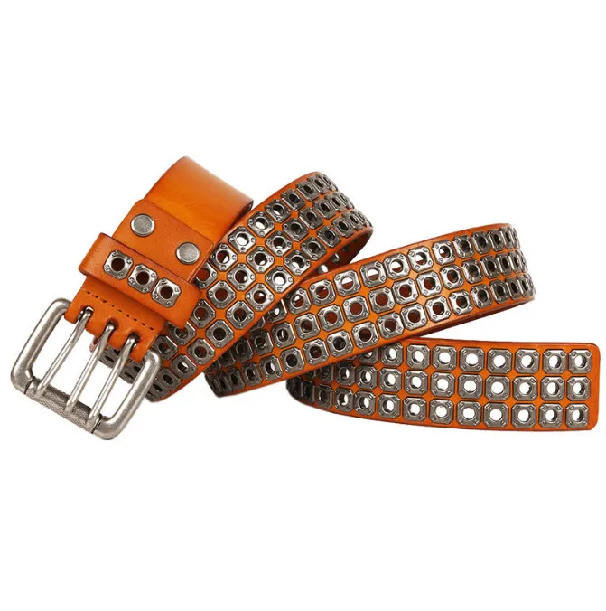 Vintage Accessories Hollow Out Leather Belt With Three Pin Buckle