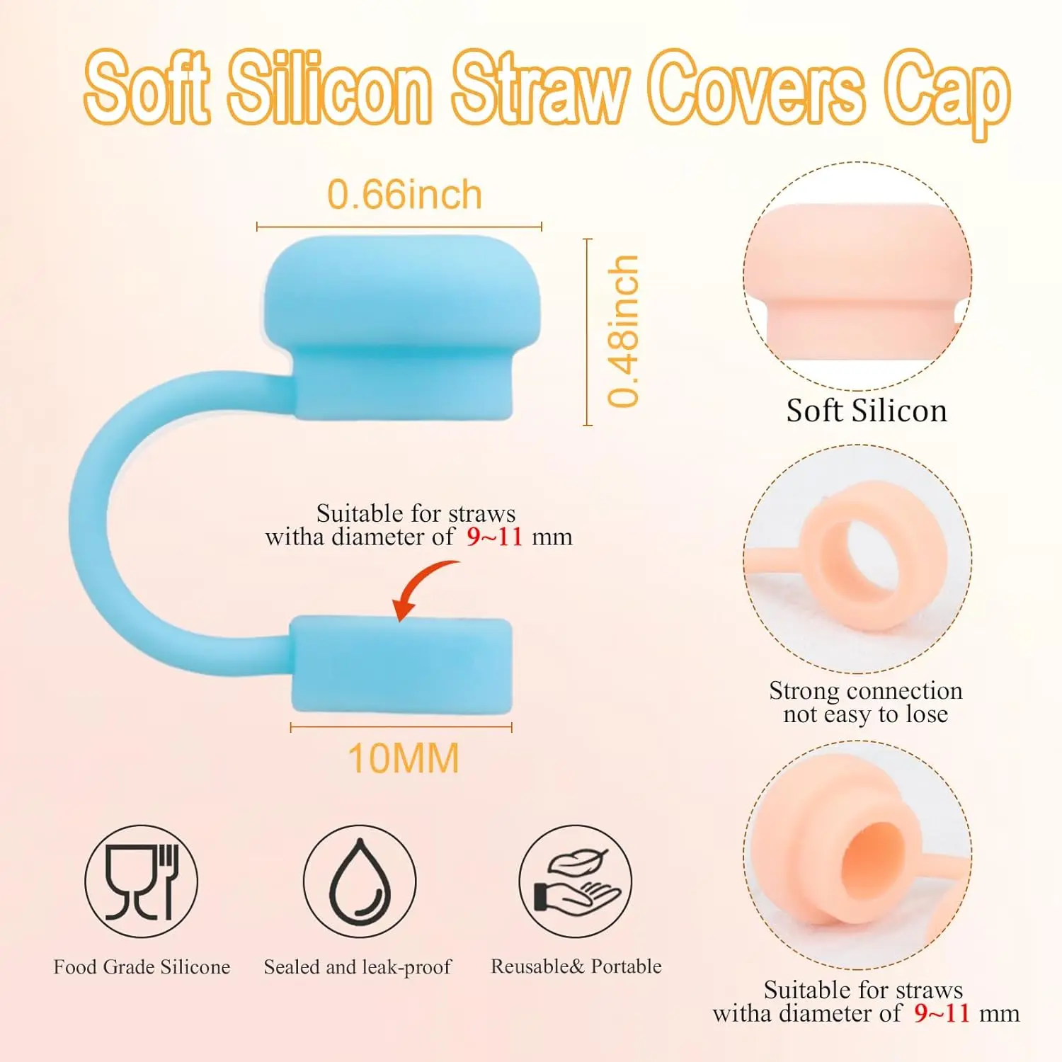 10mm Silicone Straw Cover for Stanley 30 40 Oz Tumbler Straw Cover Cap for Stanley Cup Accessories Straw Toppers