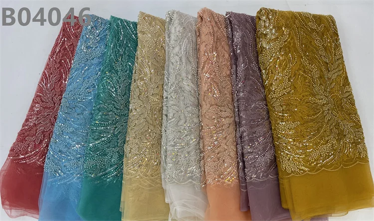 Hottest Luxury Beaded Lace Fabric With Sequin Embroidery Guipure Lace Fabrics For Dress