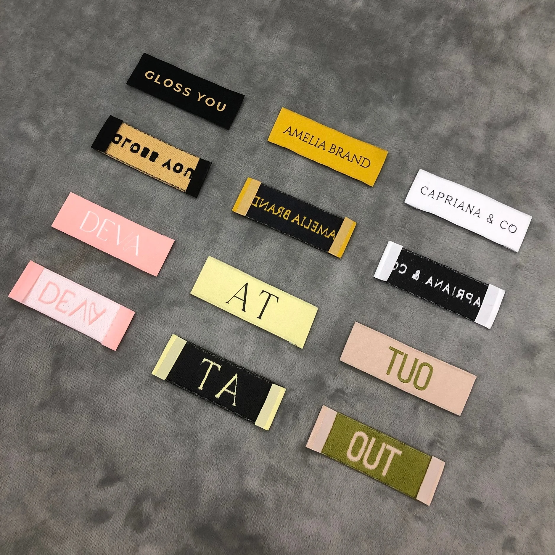 Customized small fashion clothing collar woven label design logo label satin cotton woven mark folding label