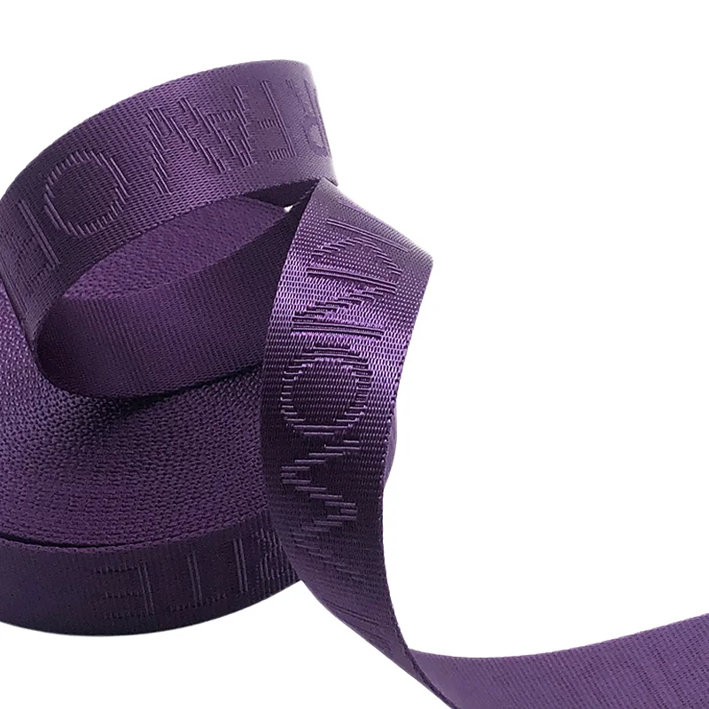 custom 20MM Embossed Recycled logo webbing Colored polyester webbing Jacquard ribbon with letters