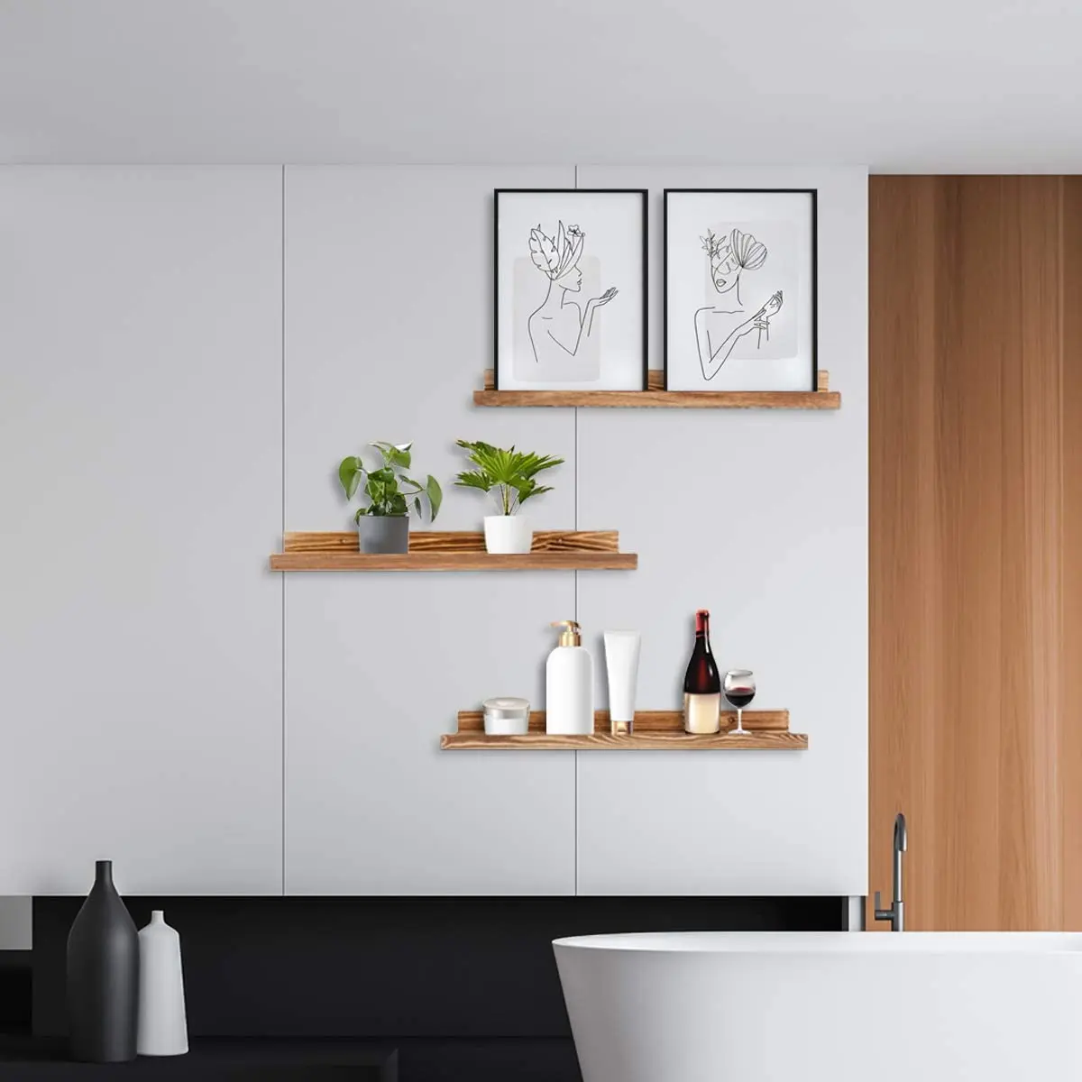 Rustic Wood Photo Shelf 16 Inch Large Floating Shelves Wall Mounted  3 Floating Shelves For Bedrooms Office Living Room Kitchen