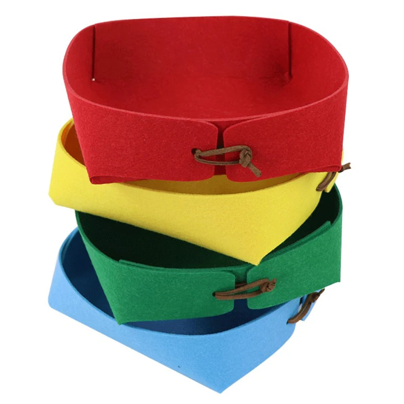 Felt Tray Desktop Storage Basket  Fold Felt Desktop Storage Basket Makeup Organizing Basket for Home Office