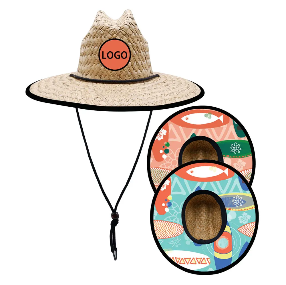 Mens outsider watermen surfboard printed bottom lifeguard straw hat sombrero surf