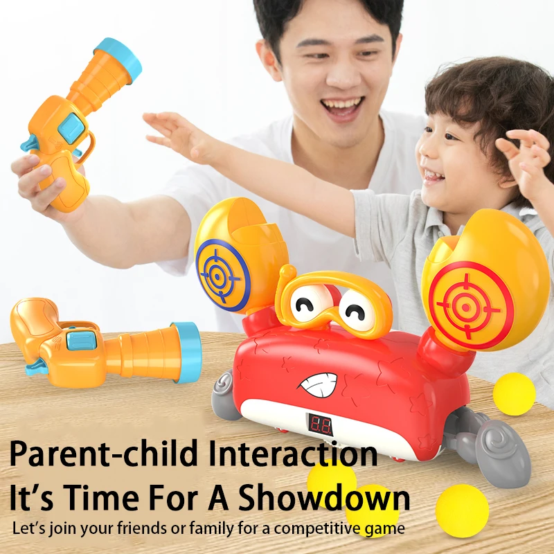 SL Cartoon Crab Target Shoot Game Outdoor Sound Light Score Kids Toy With Soft Foam Ball Gun Pistol For Parent-child Interaction