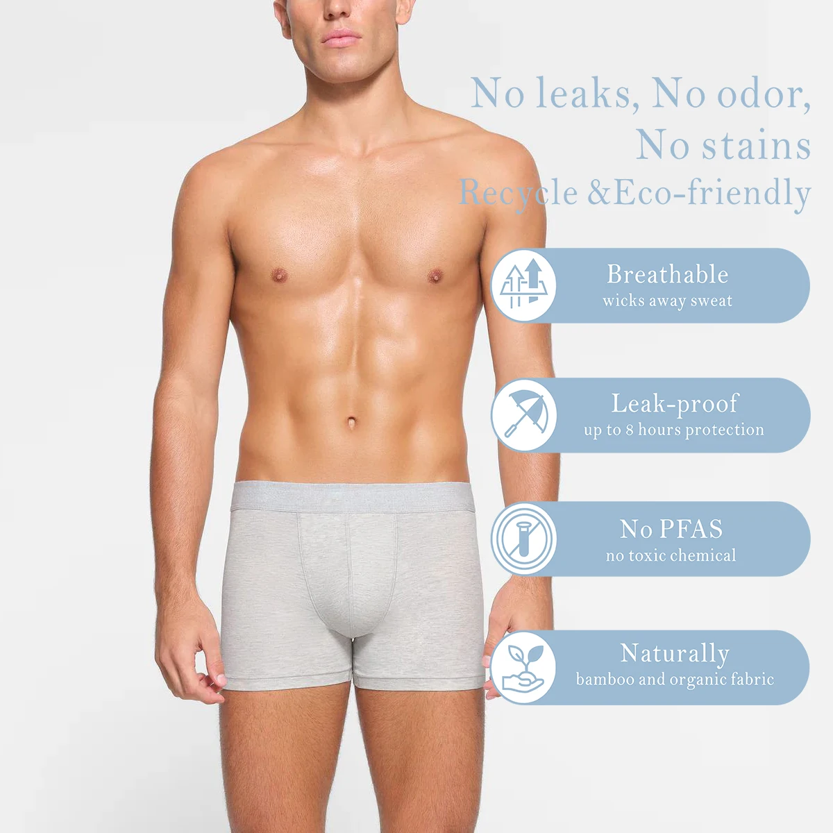 Male Incontinence boxer briefs trunk 75ml Bamboo Waterproof Washable Protection Adult Incontinence Underwear With Liner Pad