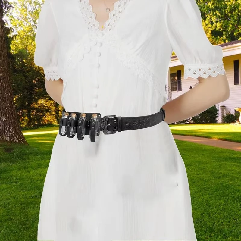 Adjustable Medieval Alchemy PU Leather Belt for Cosplay and Role Play Festival Portable Costumes Prop