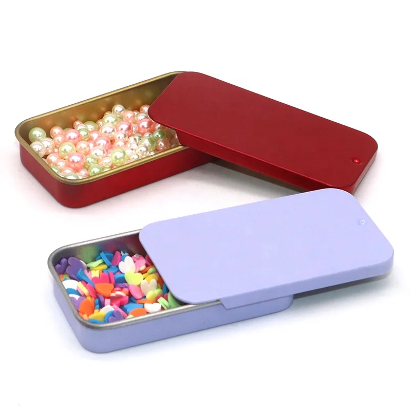 Empty Solid Perfume Lip Balm Metal Slide Tin Cosmetic Containers Small Sliding Lid Mint Candy Sweet Sliding Tin Box