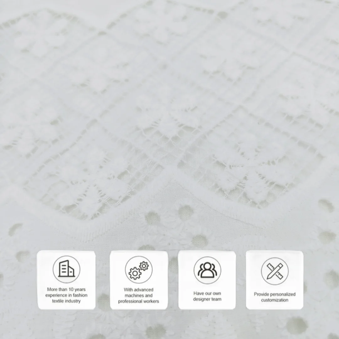 Stunning White Punched Design  fabric Adding a Splash of Color customized pure cotton  embroidery fabric for Tops