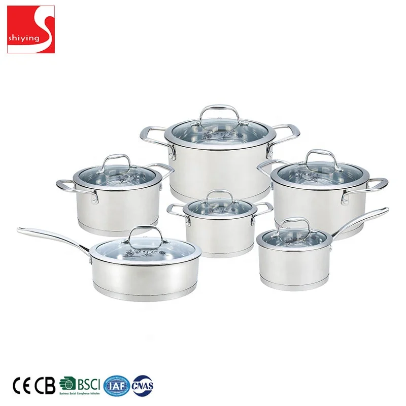 SY-Kitchenware Multifunctional kitchen cookware stainless steel set panna saucepan cooking shallow pot  stainless steel set