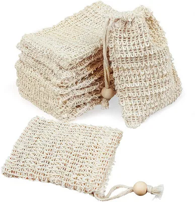 Natural Color Drawstring Organic Exfoliating Soap Pouch For Foaming And Drying Natural Bath Mesh Sisal Soap Bag