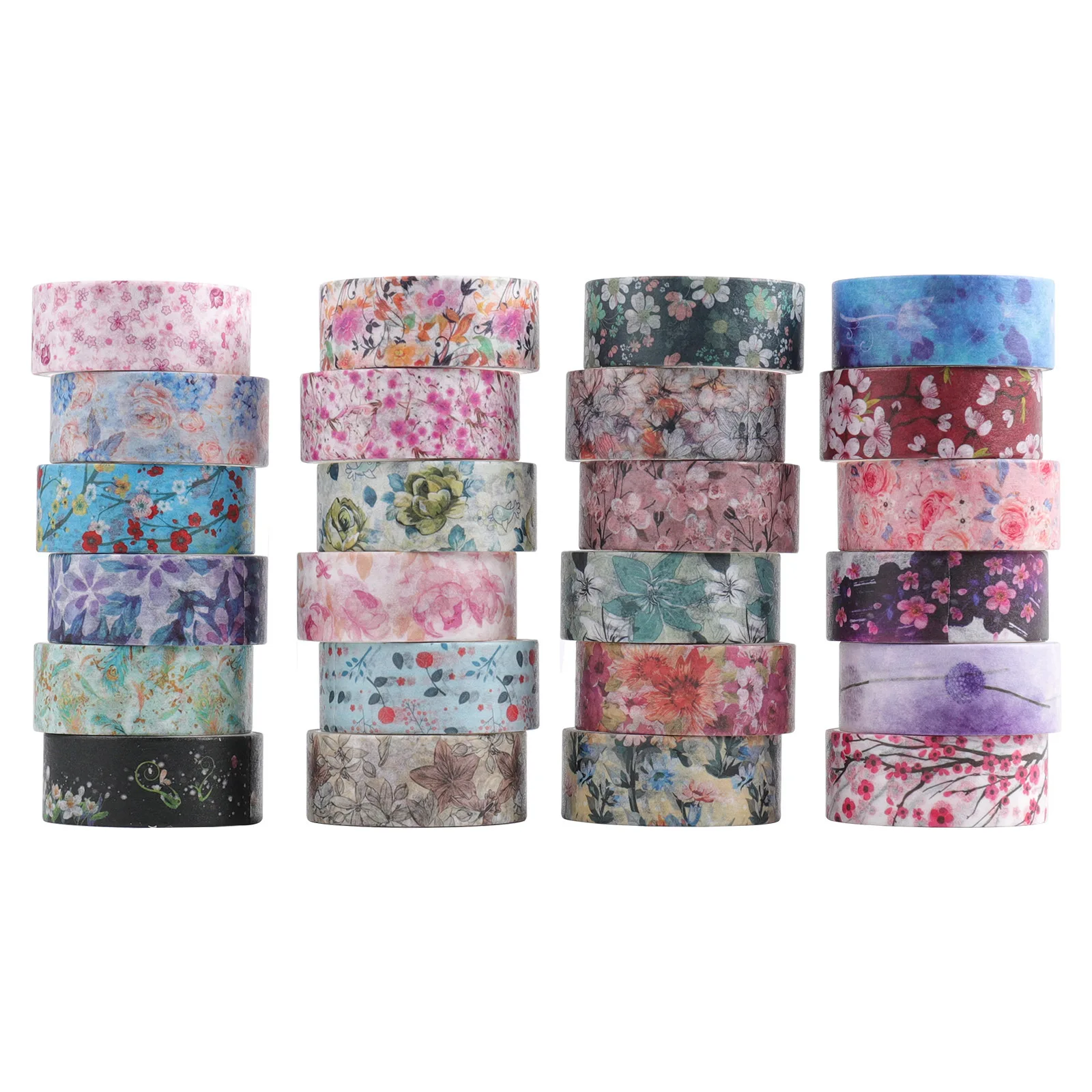 24 Pcs Floral Series Decorative Adhesive Paper DIY Hand Account Stickers Colorful Printing Masking Washi Tapes