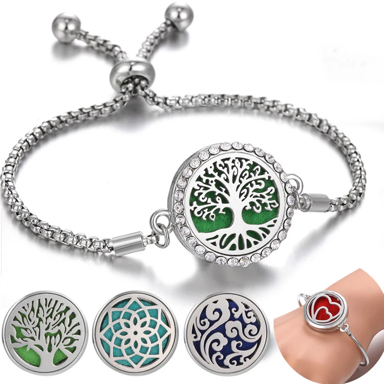 Aroma Therapy Bracelet Diffuser Jewelry Adjustable Chain Crystal Kaleidoscope Lotus Flower Aroma Armband Perfume Locket Bracelet