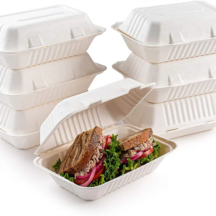 Sugarcane bagasse pulp food boxes biodegradable take away lunch container clamshell