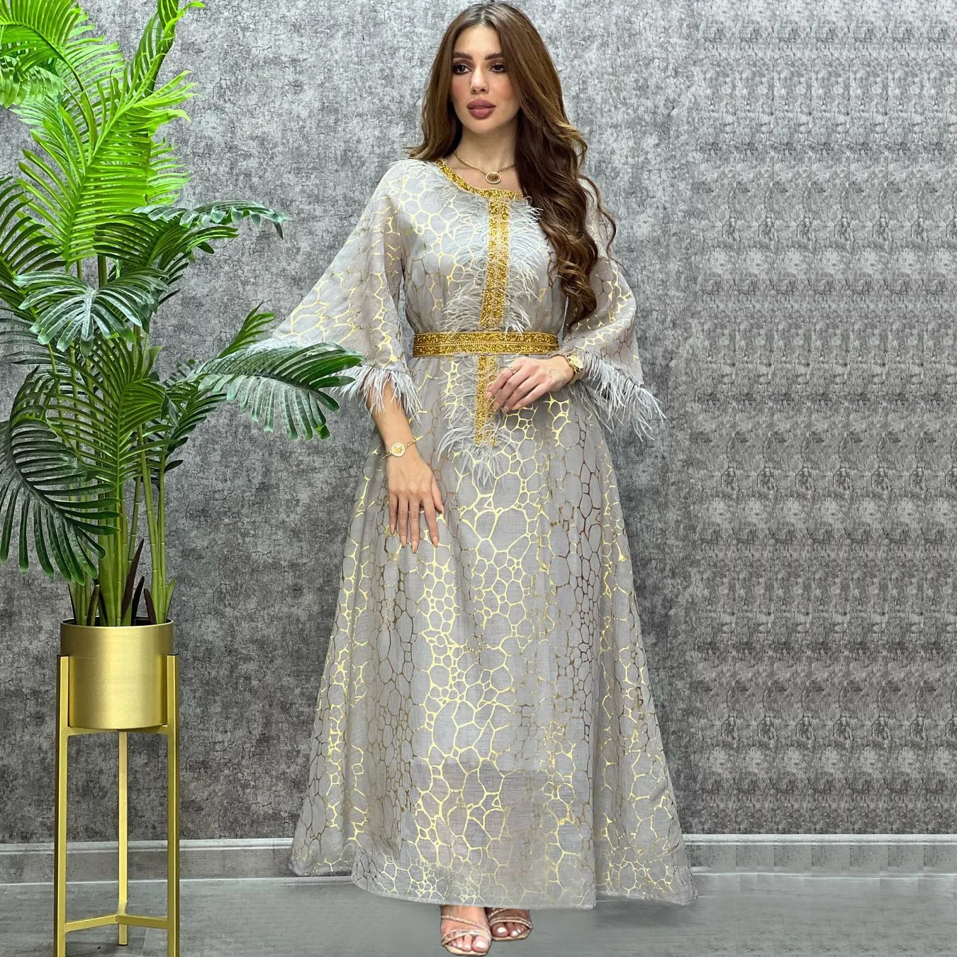 AB239 Dubai dress autumn and winter hot sale Middle Eastern Arabian dress hot stamping and diamond dress