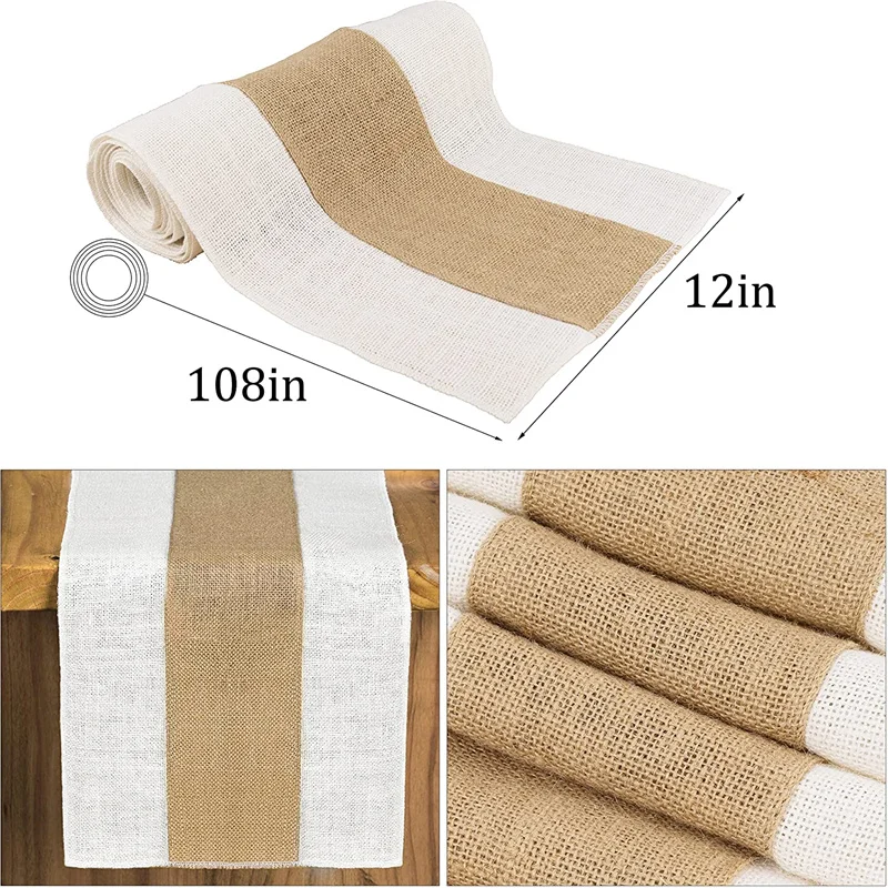 Natural Burlap Table Runner Rustic Jute Linen for Wedding Party Dining & Coffee Table Decor Halloween Event Dresser Cover