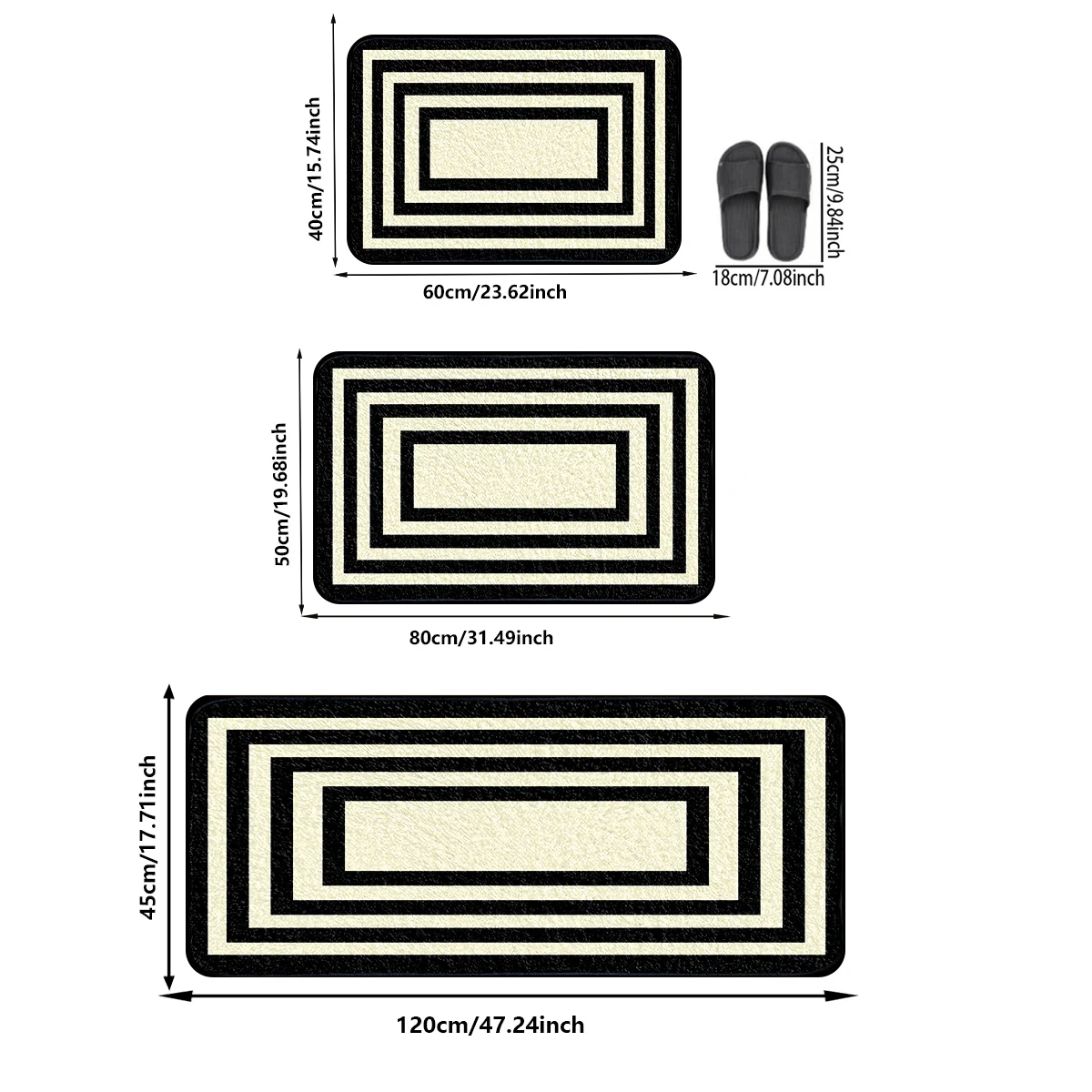 Modern Minimalist: Factory Direct Black Rectangular Pattern Faux Cashmere Rugs - Perfect for Home, Custom Sizes, Multi-Purpose