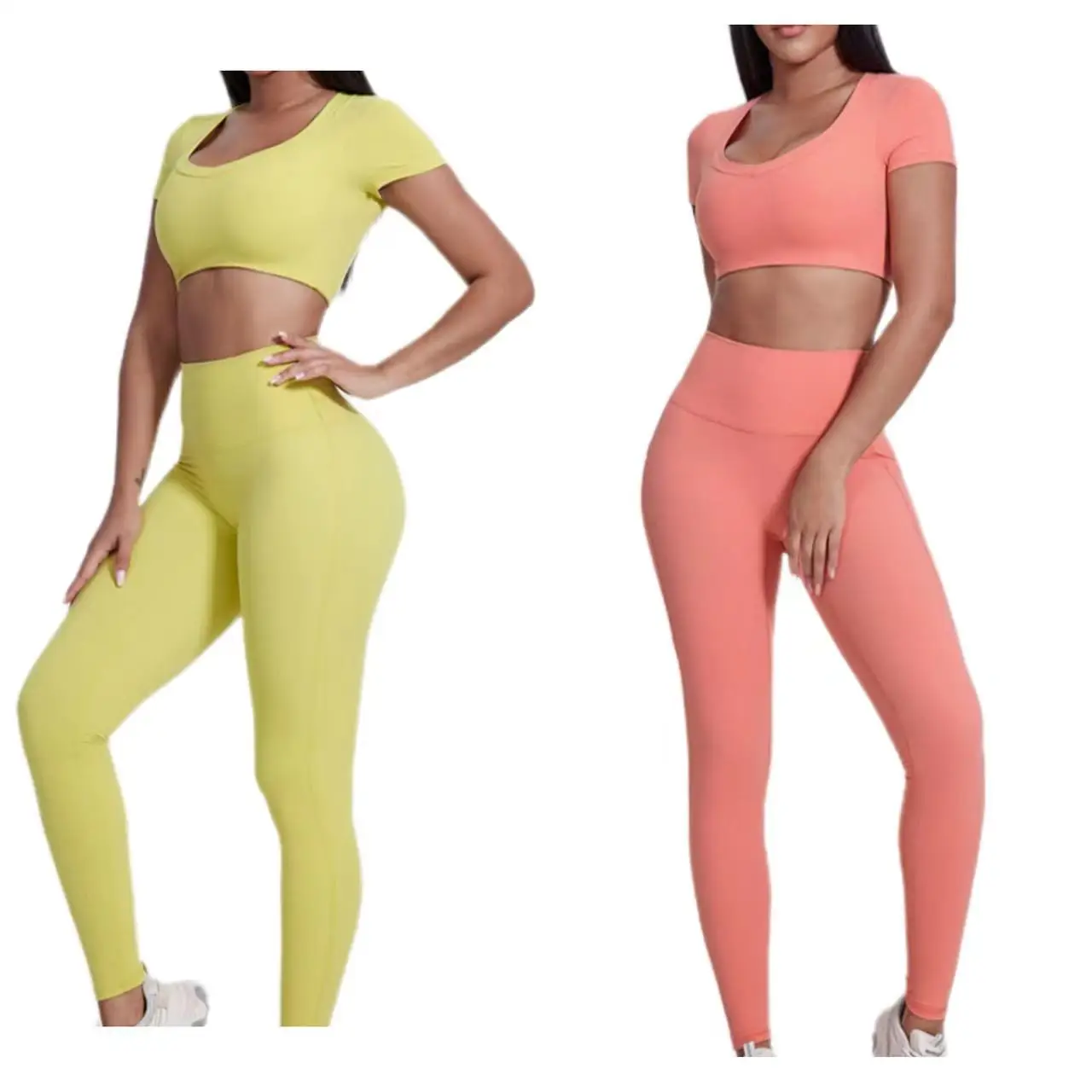 polyamide short sleeves crop tshir bra and legging gym fitness yoga training jogging wear women activewear running sports sets