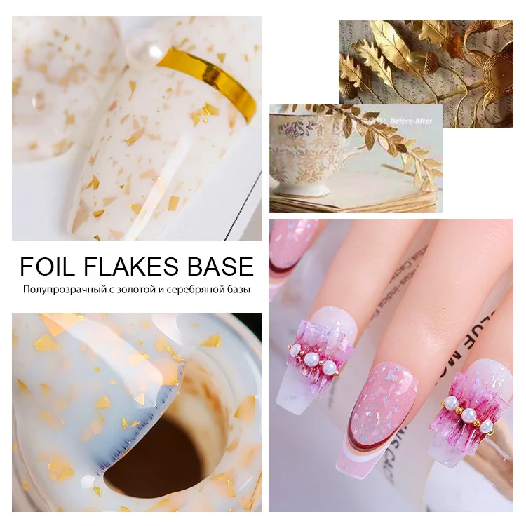 high quality nail supplier odm oem custom logo soak off painless foil flakes base two step glitter color gel nail polish