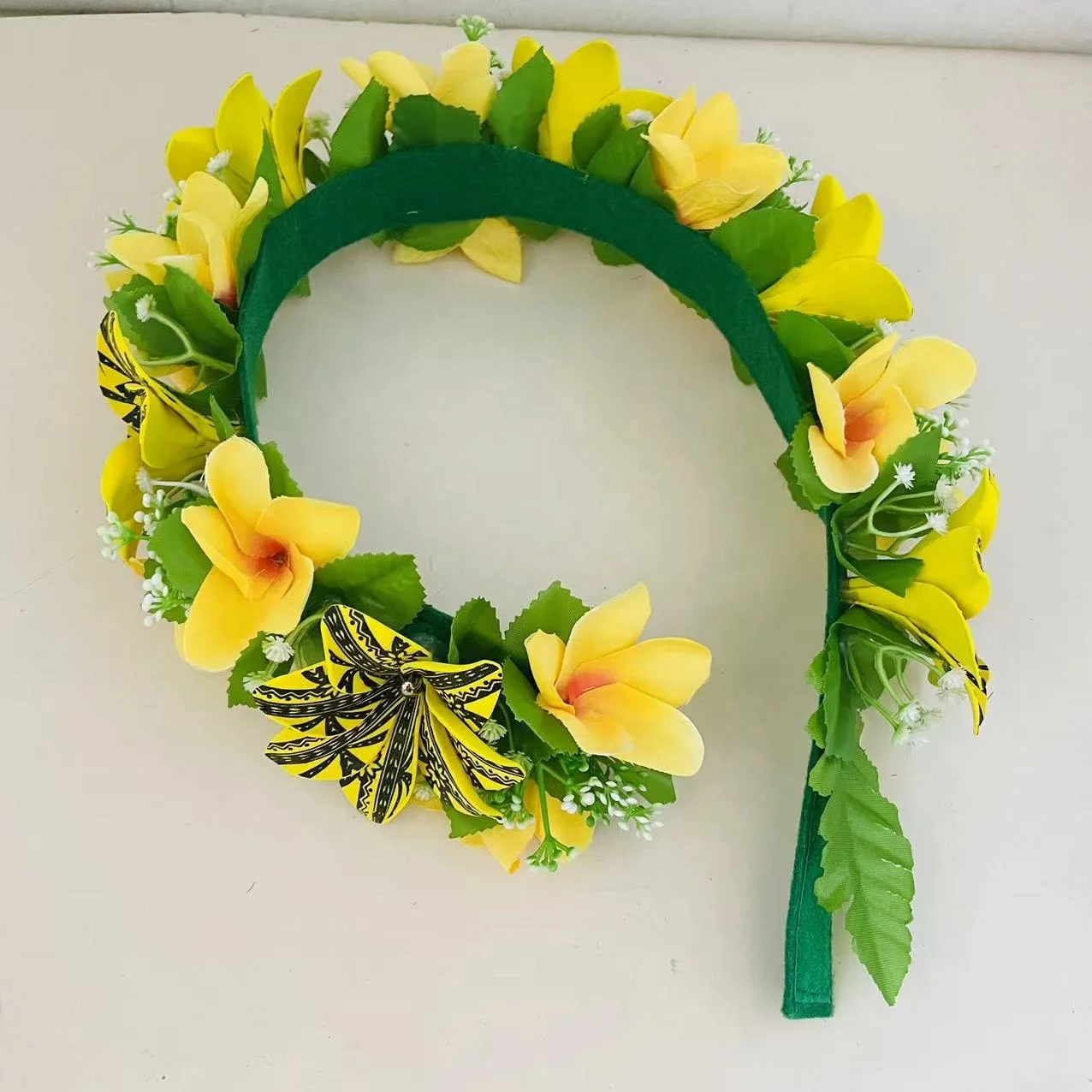 New Leaves Foam Plumeria flower with Haku Headband for floral Artificial wedding party graduation accessories Island dancing
