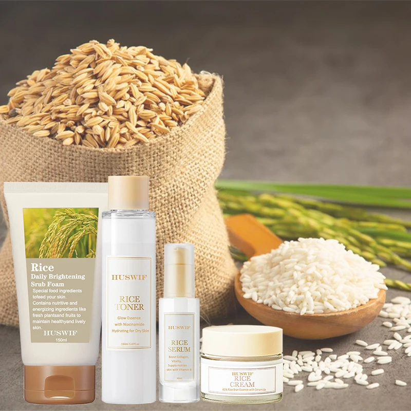 Best Selling Skin Care Products Private label Organic Natural Skin Care Set Rice Cream Extract Hydration Face Care Rice Serum
